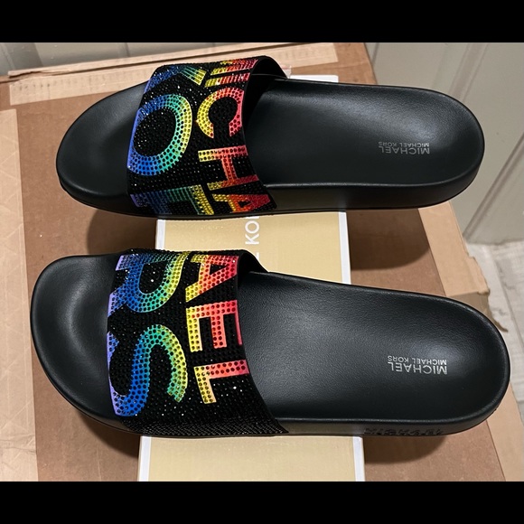 Michael Kors Women's Gilmore Rainbow 
Slide Sandals - Picture 3 of 4